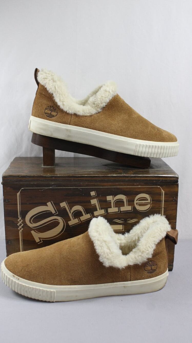 Timberland Skyla Bay Fleece Slip-On Womens 8 Brown Shoes Non-Slip Flats